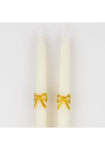 Lexroo Gold Bow Taper Candles - Altın Kurdele Detaylı Mumlar 2'li