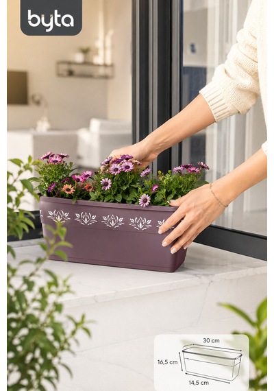 30 Cm Dikdörtgen Balkon Saksısı Dekoratif Plastik Çiçek Ve Bitki Saksısı Karışık Renk Gönderilir