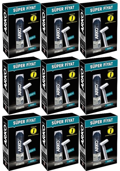 Arko Men 10 Adet Tekli Tıraş Bıçağı + Force Tıraş Köpüğü Pro 200ml 9 Lu Set