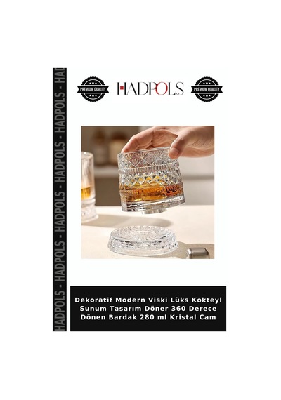Dekoratif Modern Viski Lüks Kokteyl Sunum Tasarım Döner 360 Derece Dönen Bardak 280 Ml Kristal Cam Şeffaf