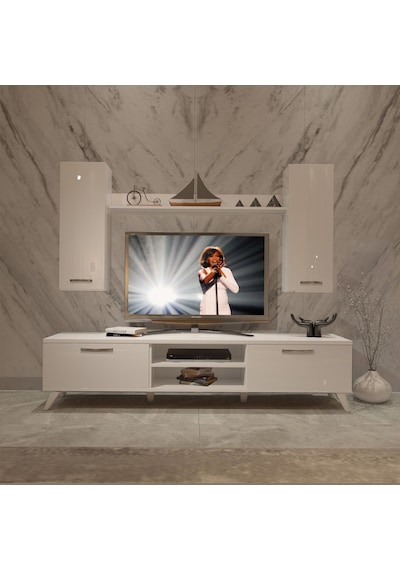 Decoraktiv Eko 7 Mdf Dvd Retro Tv Ünitesi Tv Sehpası Beyaz