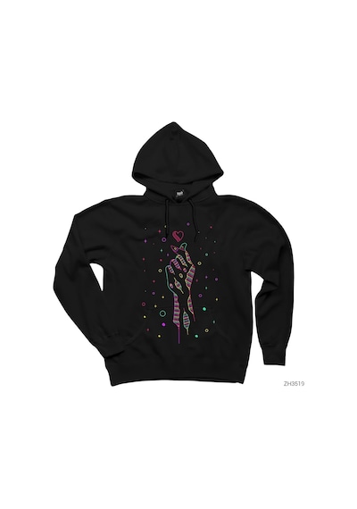 Aşk Yıldızları Siyah Kapşonlu Sweatshirt Hoodie Siyah