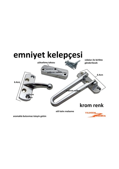 Çelik Kapı Emniyet Kelepçesi Krom Renk Kalın Renk Kilidi
