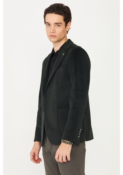Koyu Gri Fitilli Kadife Slim Fit Blazer Ceket Füme Koyu Gri Fitilli Kadife Slim Fit Blazer Ceket Füme