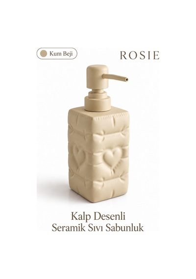 Rosıe Kum Beji Renk Kalp Dokulu Kare Seramik Sıvı Sabunluk 350 Ml Karışık