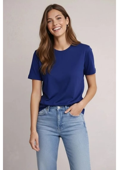 Buğrahayalin Osy Modal Yumuşak Dokulu Kumaş Bisiklet Yaka T-shirt - Lacivert Lacivert