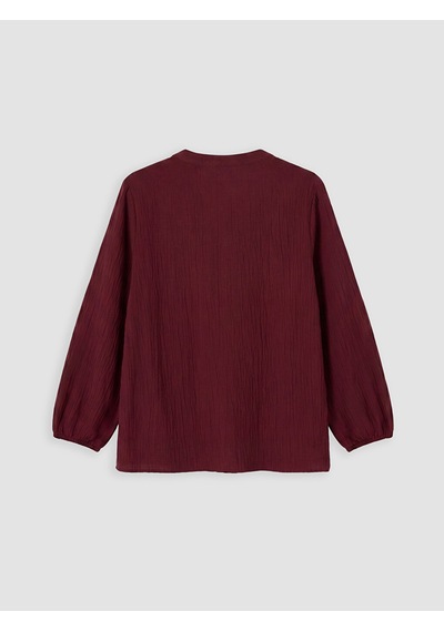 Lcw Everyday Bordo Bağlamalı Yaka Büzgülü Dokulu Bluz