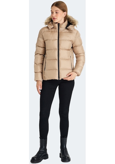 Slazenger GUEST Kadın Kapüşonlu Şişme Vizon Mont & Kaban