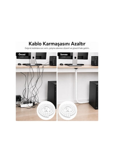 20 Mm X 1.5 Metre Spiral Kablo Düzenleyici Kablo Toplayıcı Beyaz
