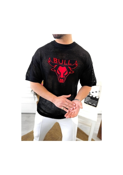 T-shirt Nefes Alabilen Terletmez Pamuklu Fileli Tişört Oversize Tshirt Bull Siyah