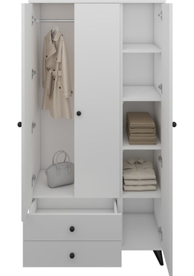 Simple Gardırop 5 Raflı 2 Çekmeceli Tek Askılı 90x44x176 Beyaz Beyaz Simple Gardırop 5 Raflı 2 Çekmeceli Tek Askılı 90x44x176 Beyaz Beyaz