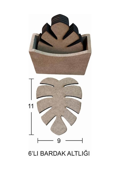 Yaprak Ahşap Bardak Altlığı 11x9cm L386 Ahşap
