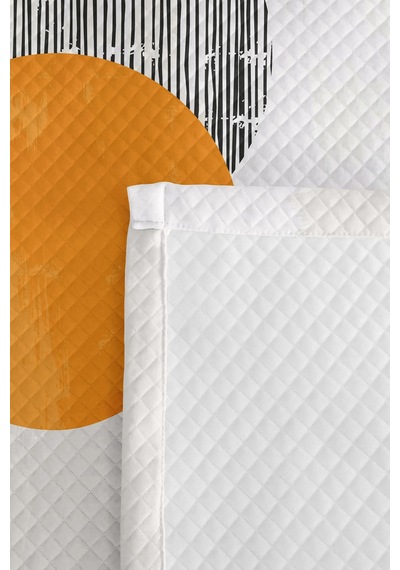 Geometrik Sarı Genç Odası Tek Kişilik Pike Takımı - Gri Minimal 160x220 Cm Kapitone Yatak Örtüsü Kavrulmuş İz Baharı