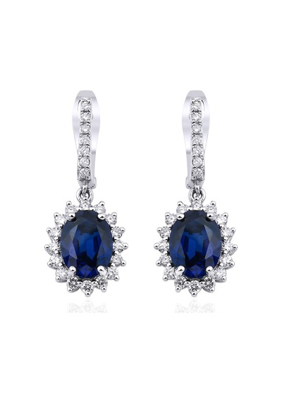 4.00 Karat Safir Pırlanta Küpe - Hrd Sertifikalı