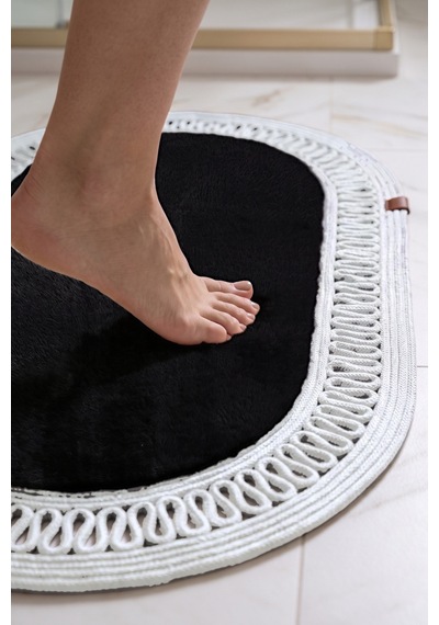 Banyo Paspası Takımı 60x100+60x60 Cm İç Trikot Siyah & Gümüş
