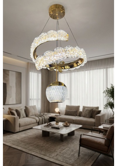 Vesta Lüks Kristal Detaylı Modern Sarkıt Led Avize 40 Cm Çok Renkli