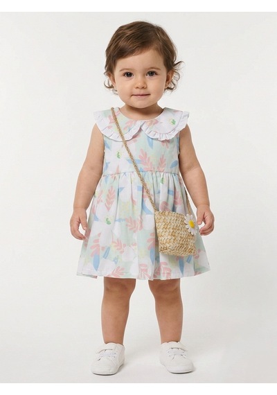 Mnk Baby & Kids Kız Çantalı Bebe Yaka Pamuklu Çıtır Elbise Tf7311 Yeşil