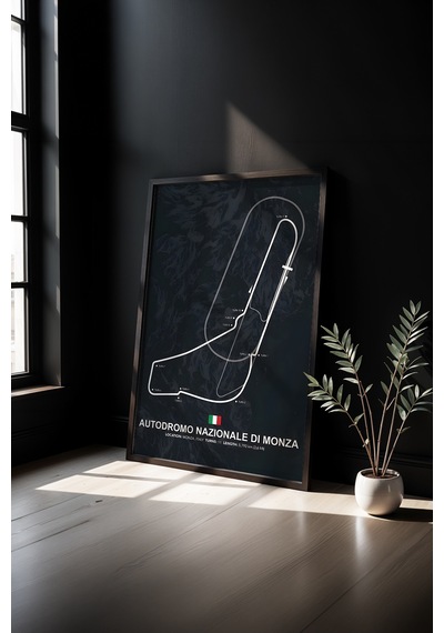 Monza F1 Pisti Ahşap Çerçeveli Tablo İtalya Gp Yarış Pisti Poster Siyah