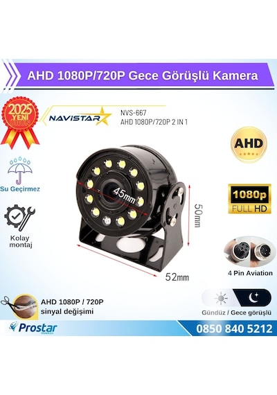 Ahd 1080p/720p Yuvarlak Tip Metal Kasa 11 Ledli Gece Görüşlü Kamera