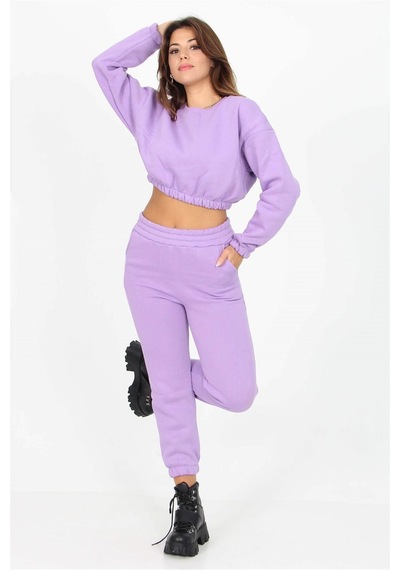 Neşeli Butik Dipmoda Kadın Bisiklet Yaka Yeni Sezon Eşofman Takımı Tb001 Lila
