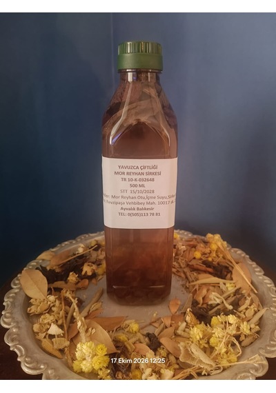 El Yapımı Doğal Fermente Filtre Edilmemiş Mor Reyhan Sirkesi 500 Ml