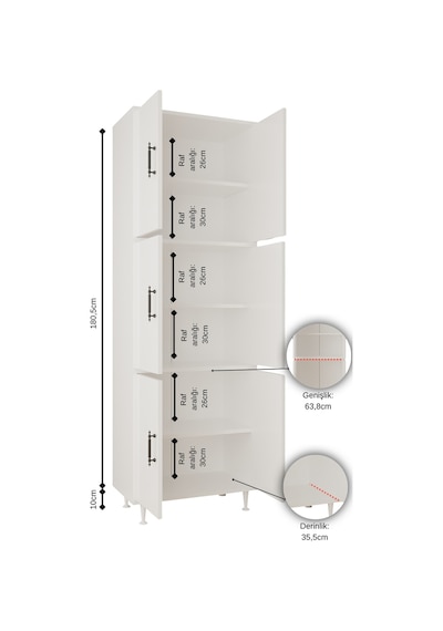 Aeka Ae-3015 Mercan 6 Kapaklı Çok Amaçlı Dolap Raflı Mutfak Kiler Banyo 195 63 35 Çok Amaçlı Dolap Antrasit - Antrasit