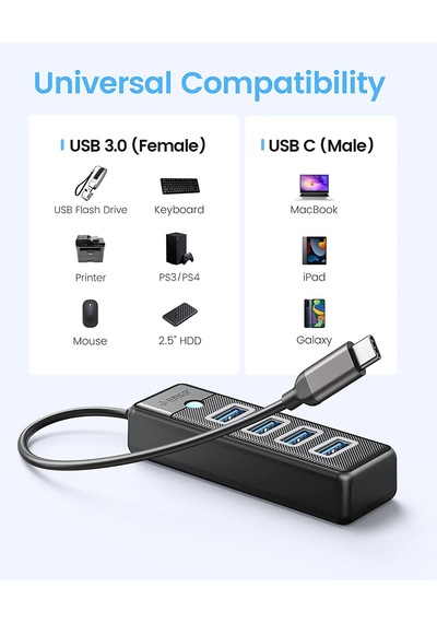 Orico Type-C to USB-A 3.0 4 Portlu Ultra Slim USB Çoklayıcı Hub Siyah