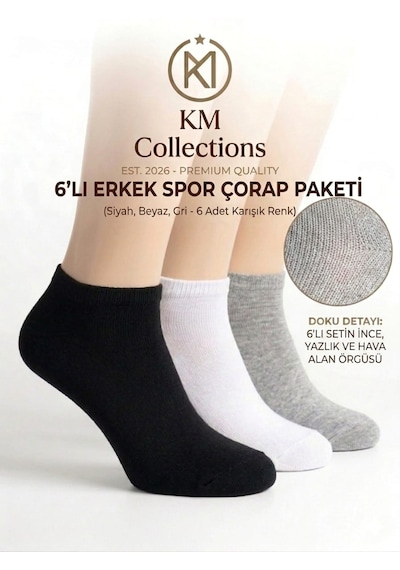 Km Collections 6'lı Ekonomik Paket Pamuklu Kısa Çorap Kadın&erkek Gri
