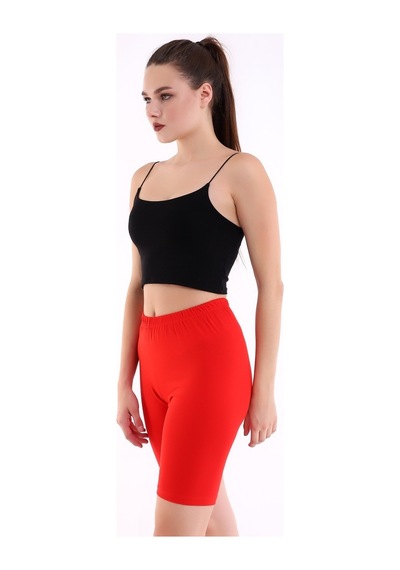 Self Clothing Kadın Kırmızı Penye Kumaş Yüksek Bel Kısa Tayt Slf1295