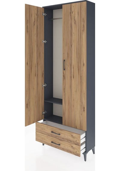 Arges Dolap 2 Raflı 2 Çekmeceli Tek Askılı 88x30x243 Antrasit-çam Antrasit Arges Dolap 2 Raflı 2 Çekmeceli Tek Askılı 88x30x243 Antrasit-çam Antrasit