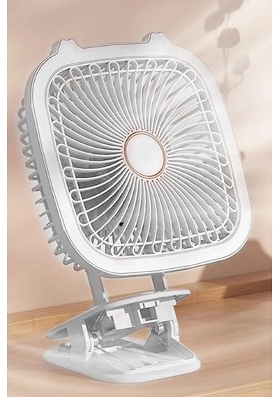 Şarjlı Taşınabilir Vantilatör Masaüstü Led Işıklı Fan 19x19cm