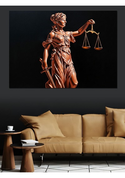 Adalet Heykeli Terazisi Sanat Dekoratif Kanvas - Mdf Ahşap Tablo