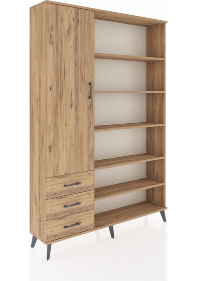 Arges Dolap 9 Raflı 3 Çekmeceli 3 Kapaklı 132x30x195 Çam-çam/çam Çam