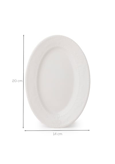 Porsima 4460 Burçak Porselen Kayık Tabak Seti - Oval Kahvaltılık Sunumluk Seti 20cm Beyaz