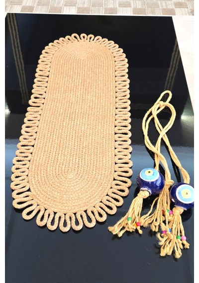 Hasır Jüt Renk 35x100 Cm Dekoratif Runner Şık Masa Orta Sehpa Üstü Dekoratif Sofra Aksesuarı Bej