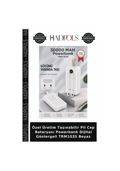 Özel Üretim Taşınabilir Pil Cep Bataryası Powerbank Dijital Göstergeli Trm1035 Beyaz Diğer