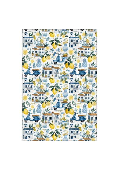 Capri 351 Blue Blanc Mavi Bej Limon Ev Tasarım Modern Yıkanabilir Halı Koridor Hol Oda Ev Halısı Çok Renkli