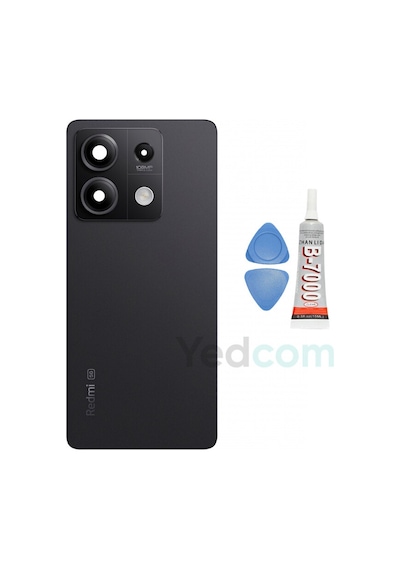 Xiaomi Redmi Note 13 Siyah Kamera Camlı Arka Cam Batarya Pil Kapağı Telefon Arka Kapak