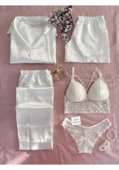 Mh Moony Homewears Duru Bianco 5'li Saten Pijama Iç Giyim Çeyiz Seti Beyaz Mh Moony Homewears Duru Bianco 5'li Saten Pijama Iç Giyim Çeyiz Seti Beyaz