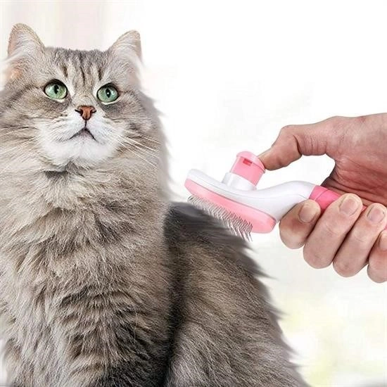 Mcg Mcg Kedi Köpek Tüy Toplayıcı Kendini Temizleyebilen Ergonomik Saplı Evcil Hayvan Tarağı Pembe