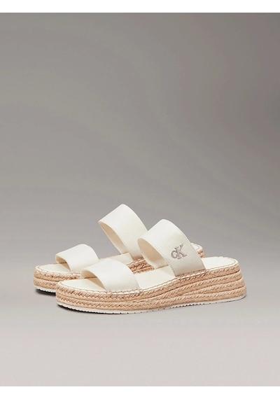 Calvin Klein Kadın Tuval Platform Espadril Sandalet Beyaz