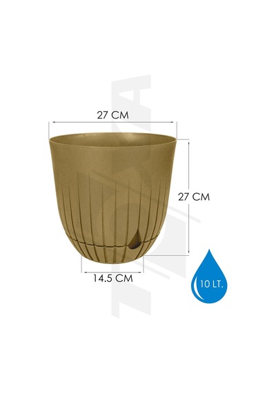 Tr Çizgi Saksı Plastik Delikli Tabaklı Çiçek Saksısı 1 Adet, Sarı, 10 Litre Diğer