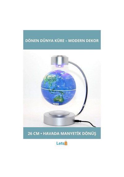 Mıknatıslı Dönme Özellikli Dünya Küre 26 Cm Dekoratif Öğesi Diğer