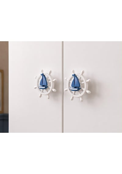 Gemici Oval 2 Kapaklı Dolap Tamamı Mdf Mavi Kulp Beyaz - Mavi