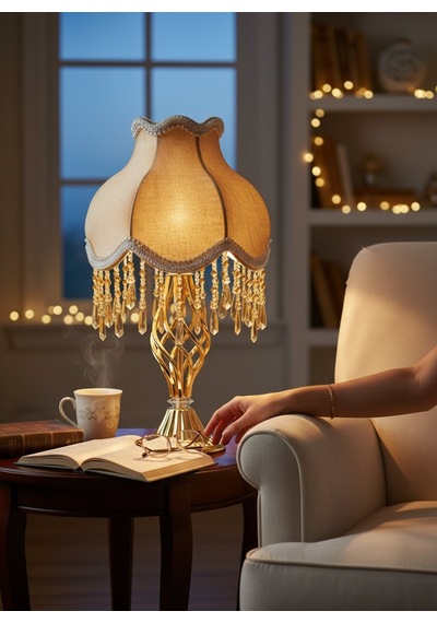 Gold Gece Lambası Abajur Klasik Model Metal Gold Kaplama Ayak 50x30cm Ab00122p3 Gold