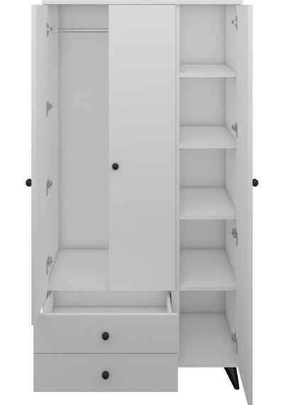 Simple Gardırop 5 Raflı 2 Çekmeceli Tek Askılı 90x44x176 Beyaz Beyaz Simple Gardırop 5 Raflı 2 Çekmeceli Tek Askılı 90x44x176 Beyaz Beyaz