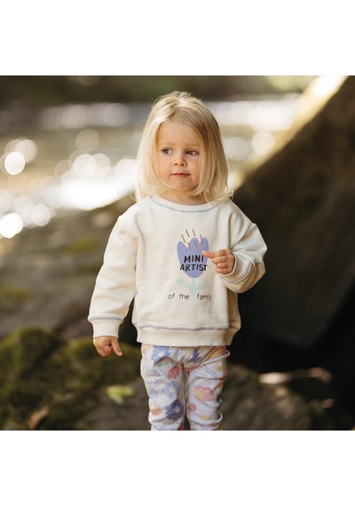Antebies Organik Lila Çiçek Desenli Manşetli Kız Bebek Sweatshirt Tayt Takımı Mor