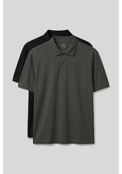 Tommy Life Polo Yaka Büyük Beden 2li Paket Siyah-haki Erkek T-shirt - 88511 Siyah - Haki