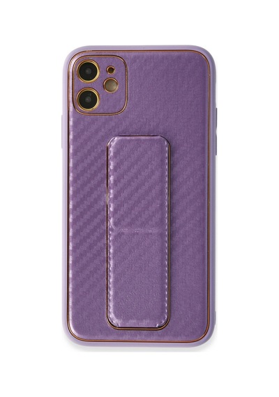 İphone 12 Kılıf Coco Karbon Standlı Kapak - Mor