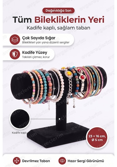Kadife Bilezik Standı Takı Bileklik Sergileme Düzenleyici 23x16 Cm Siyah